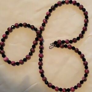 Deep Pink and Black Precious gemstone necklace